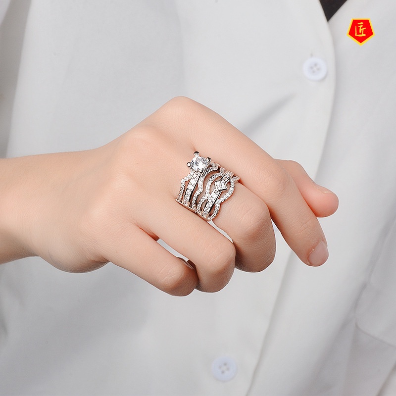 [Ready Stock]Fashion Elegant Full Diamond Ring Set