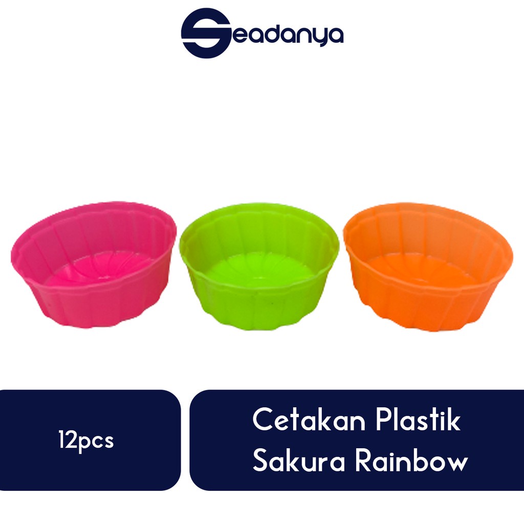 Cetakan Plastik Sakura Rainbow 12pcs -Cup Puding/Coklat/Chocolate/Bolu Kukus/Roti/Cake/Kue Basah