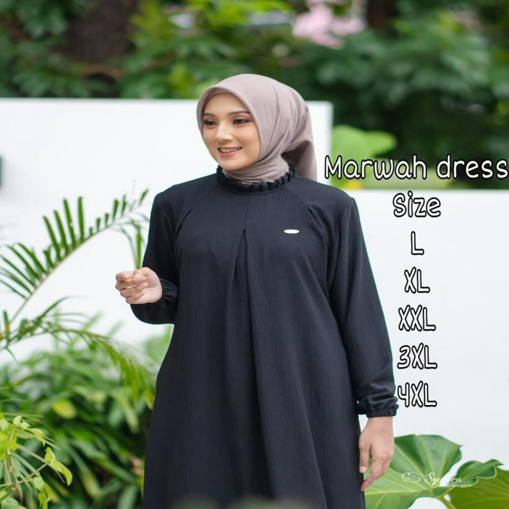 gamis terbaru 2023 lebaran wanita marwah drees ukuran L XL XXL 3XL 4XL bahan crincle airflow premium adem