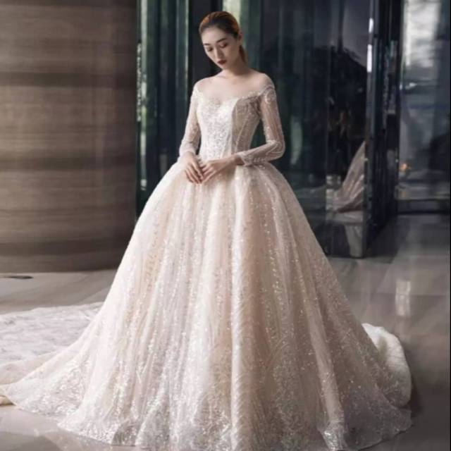 Gaun pengantin -baju pengantin import -wedding dress - baju pengantin lengan panjang hijab muslimah