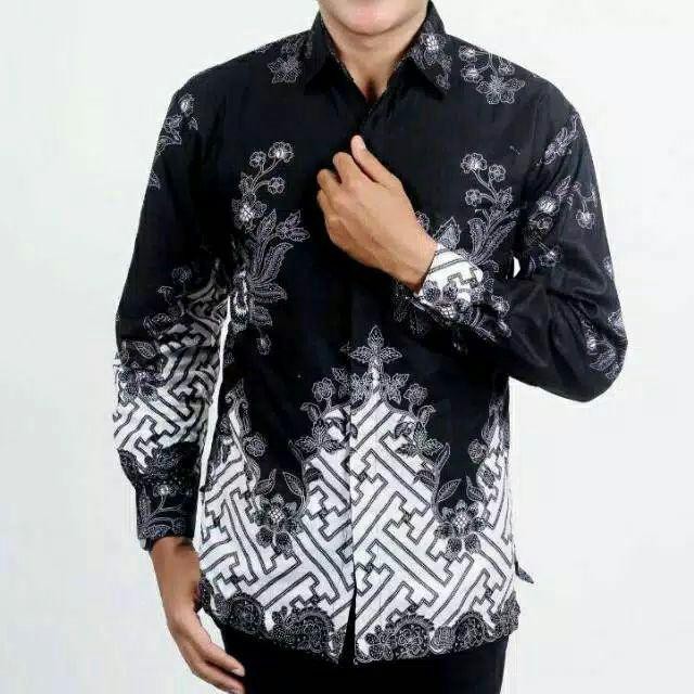 Kemeja Batik Pria Lengan Panjang Motiv Pagar Bunga Seragam Guru Dan Kantor Bahan Katun Adem
