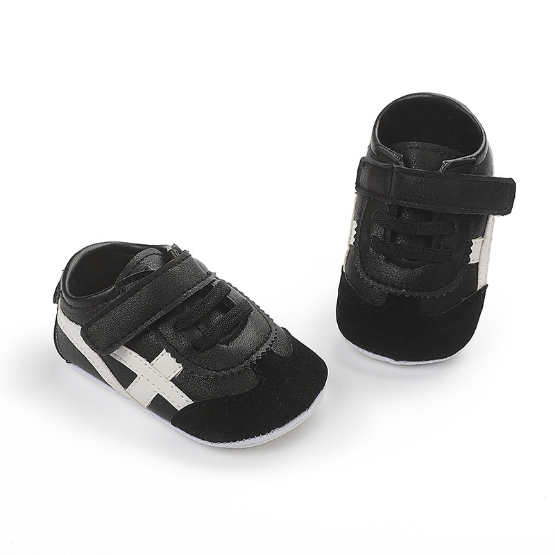 Sepatu Bayi Prewalker Laki Laki Umur 0 - 12 Bulan Sepatu Sneakers Anak Bayi Laki Laki Perempuan Baby Prewaker Shoes Cowok Cewek Murah Umur 0 - 14 Bulan, umur 1 Tahun 0 - 6 Bulan Hitam Putih AK 06