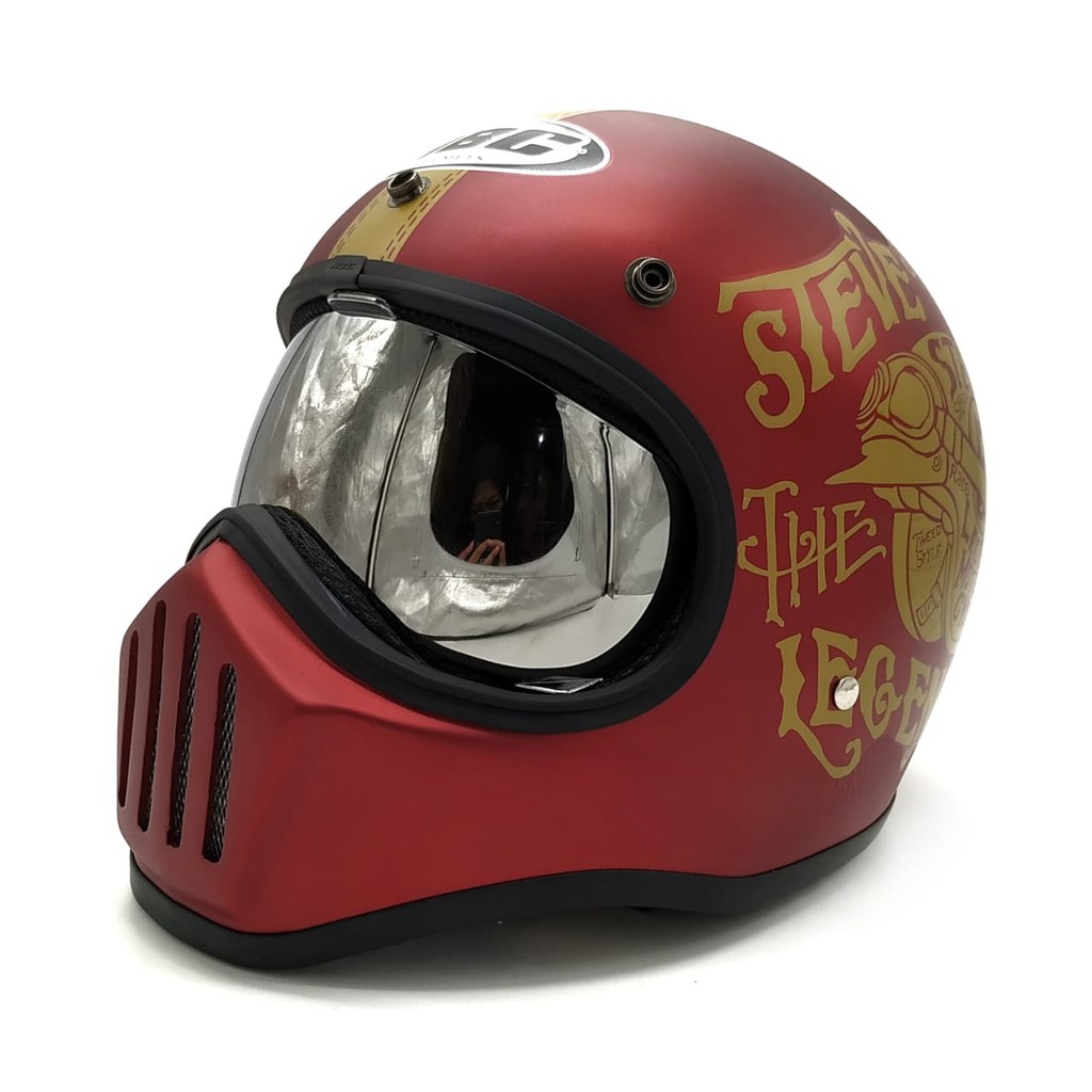 Helm Cakil HBC Steve Maroon + Inner Visor ( Fullface / Retro / Klasik / Vespa )