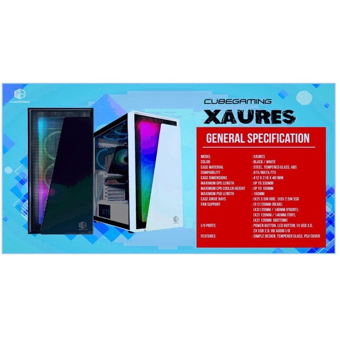 CUBE GAMING XAURES - ATX - LEFT SIDE TEMPERED GLASS - PSU COVER