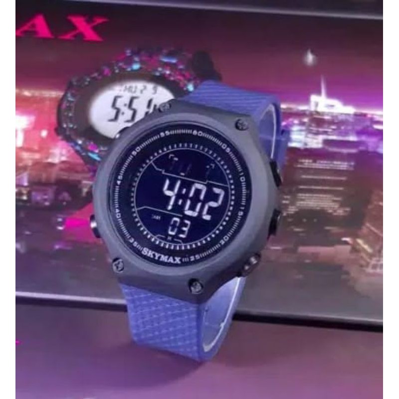 JAM TANGAN PRIA DIGITAL SKYMAX STRAP SILIKON TAHAN AIR 30M