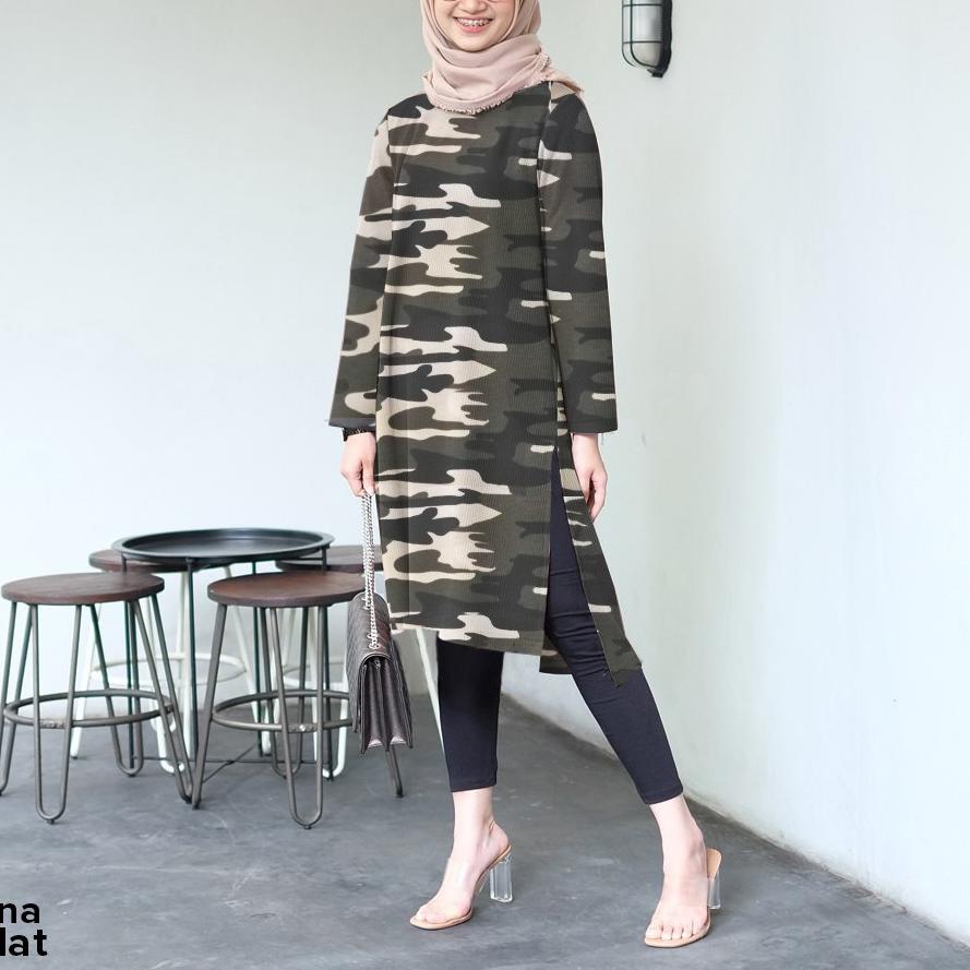 ➾ Tunik Loreng Army Lengan Panjang SIze XL ➫