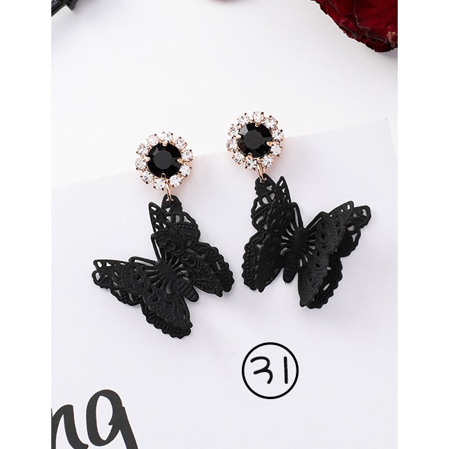 LRC Anting Tusuk Fashion Black Butterfly Shape Decorated Earrings F07633