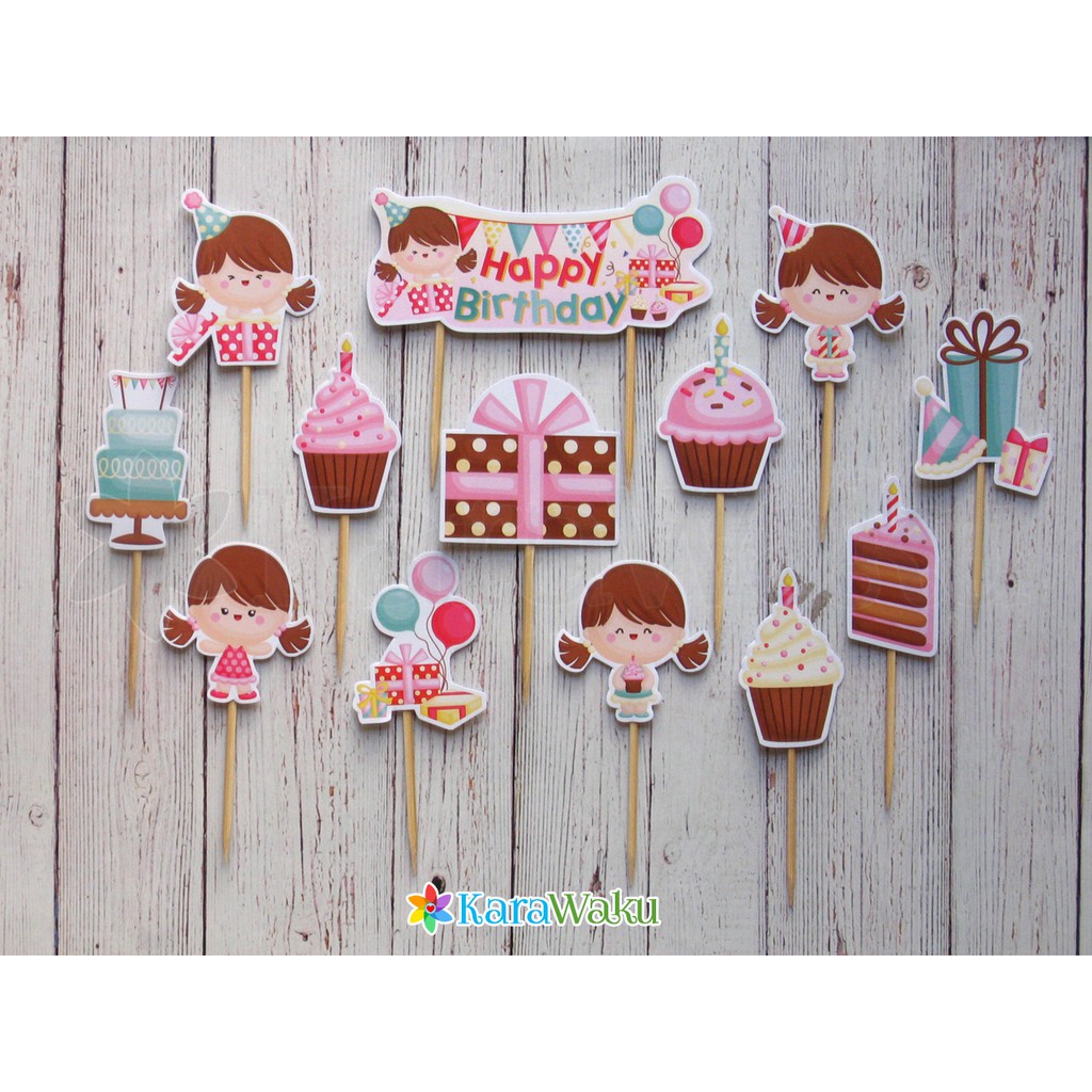 

Kids Boy Girl Birthday Cake Topper / Hiasan Tusukan Kue Puding Cupcake Karakter Ultah Anak Cewek Cowok (1set)