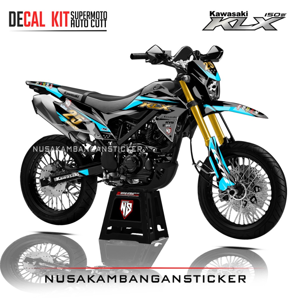 Decal Stiker Supermoto Motor Kawasaki KLX 150 BF Full Body Biru Toska 25 Racing Team Sticker Kit Aut