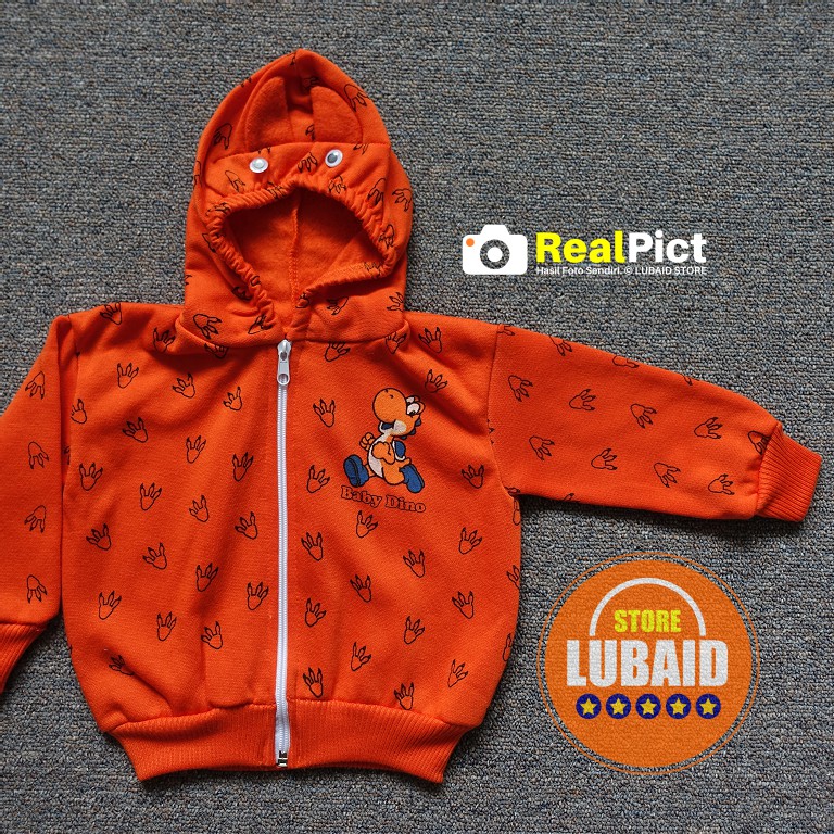 [AJK-RF07] LUBAID STORE, Jaket Hoodie Fleece Bayi 3-18 Bulan, REDFOREST Sweater Baby Dino WT, Hangat-1