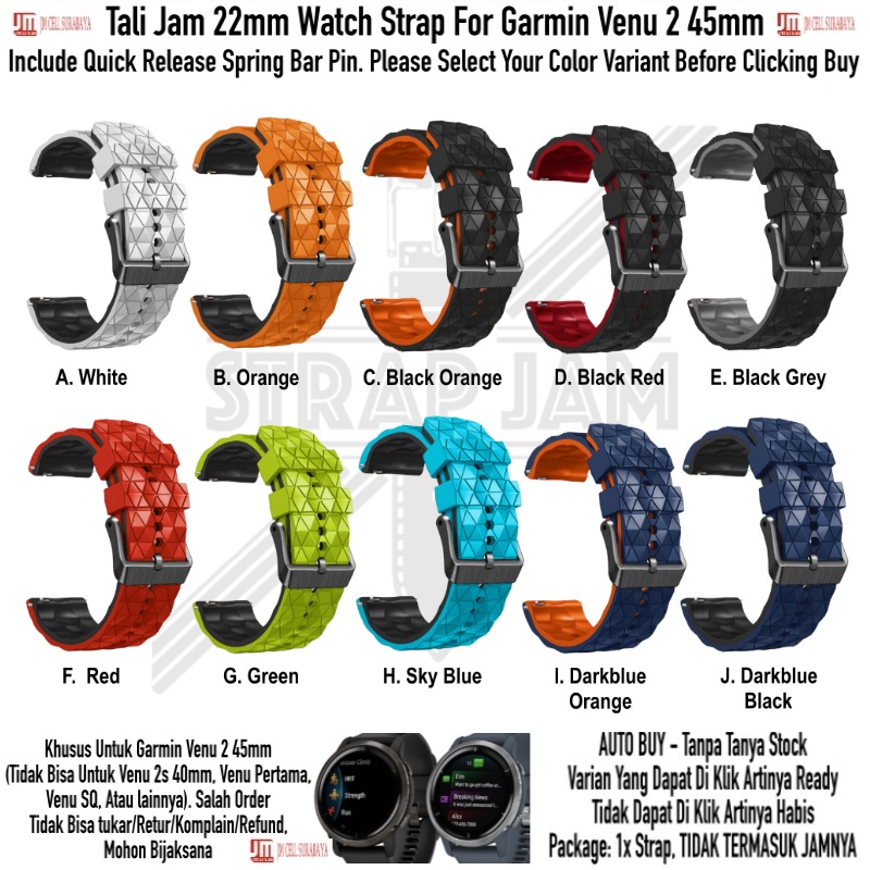 HPF 22mm Tali Jam Garmin Venu 2 45mm - Strap Rubber Silikon Model Diamond