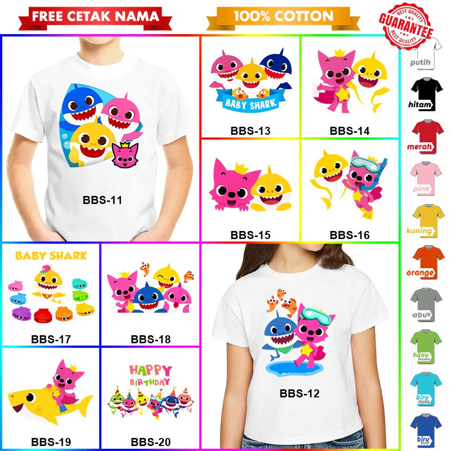 [FREE NAMA!!] Baju Kaos COUPLE  ANAK DAN DEWASA BABY SHARK ULTAH ULANG TAHUN