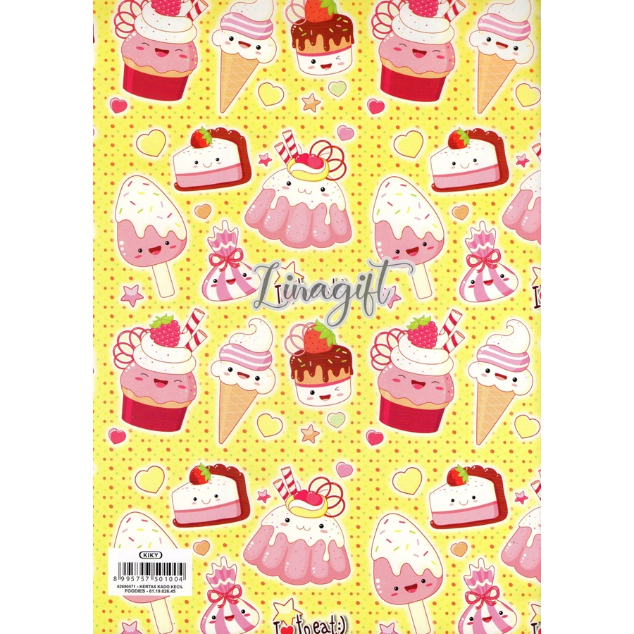 ( 5 Lembar ) CUPCAKE KIKY - KERTAS KADO - GIFT WRAPPING PAPER CUTE CAKE / MACAROONS / ICE CREAMS / FOOD MOTIF