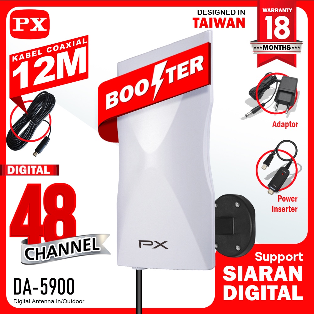 Antena TV Digital Analog PX DA-5900 Kabel 12M Booster Indoor-Outdoor