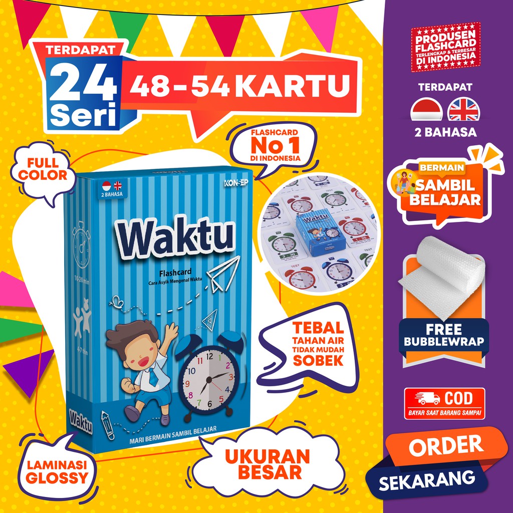 [1KG=10PCS] Konsep Flashcard Waktu / Flash Card / Mainan Edukasi Kartu Pintar Anak Terlengkap