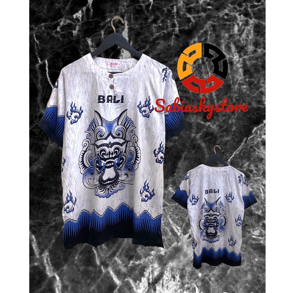 Baju Kaos Barong Motif Dasar Putih Bali Baju Pantai Pria dan Wanita