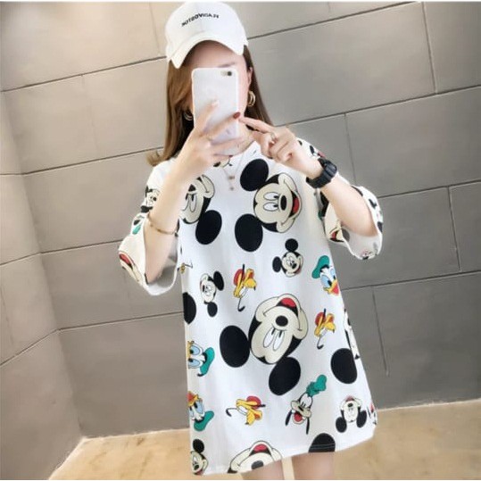 Oversize Tee Tshirt Model Longgar Untuk Wanita Motif Mickey Mouse Besar