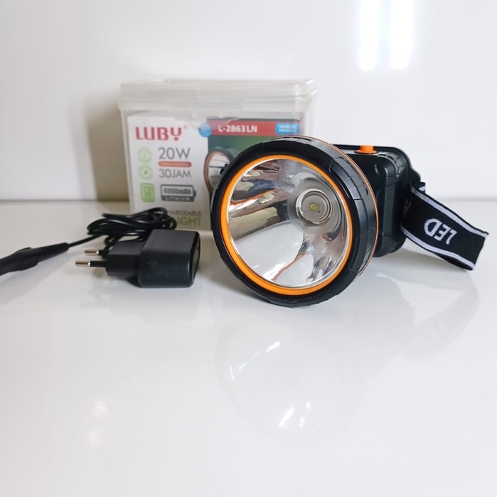 New Senter Kepala/Headlamp Tahan Air Luby L-2863LN LED 20 Watt Rechargeable 4000 mAh