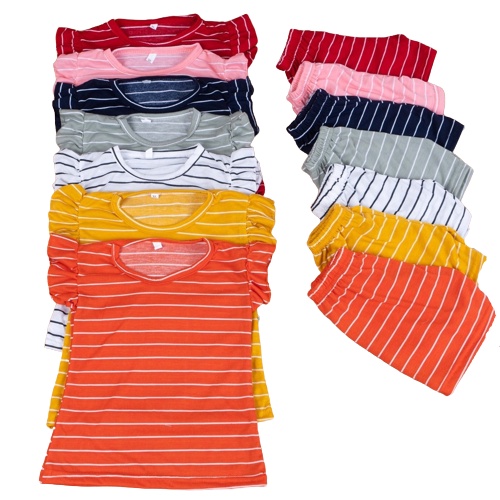 ZASKIYA - Setelan Anak Perempuan / Setelan Anak Ruffle Set Salur / Set Salur Ruffle Anak 1-4 thn