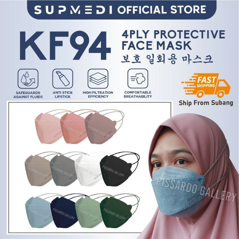 Masker KF94 hijab Masker KF Hijab isi 10 pcs ( KF94 Headloop 4ply ) Warna - Hitam - Putih ,kf hijab 