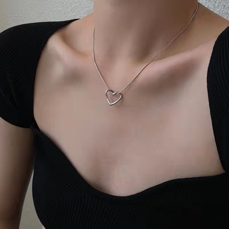 Kalung Rantai Choker Liontin Hati Warna Silver Untuk Wanita SEXY GIRL JEWELRY