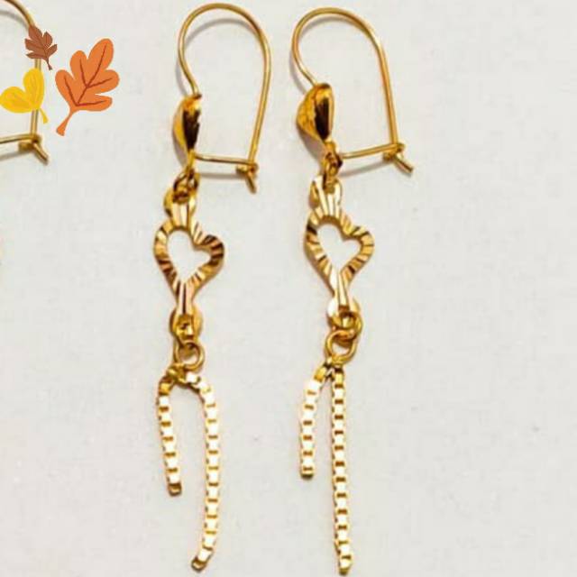Earring Love Fashion Jewellery Anting Hati Panjang Gold Toko Emas asli