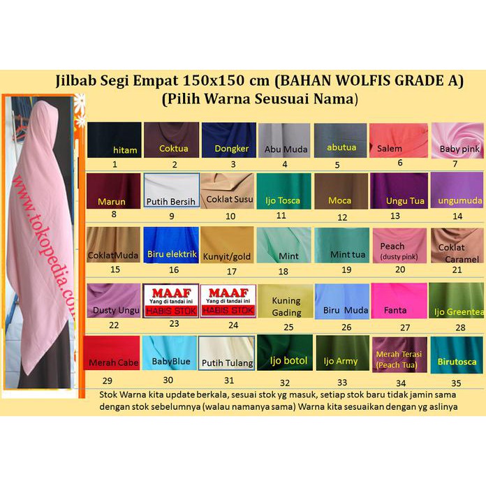Promo Khimar Wolfis Jumbo/ Jilbab Segiempat Wolfis 150X150/ Khimar 150X150