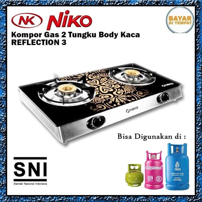 Niko Kompor Gas Kaca 2 Tungku Bodi Tipis Motif Reflection 3 Minimalis new