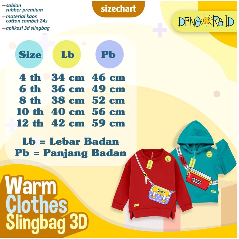 JAKET SWEATER 3D SLING BAG DENOORA SIZE 4681012