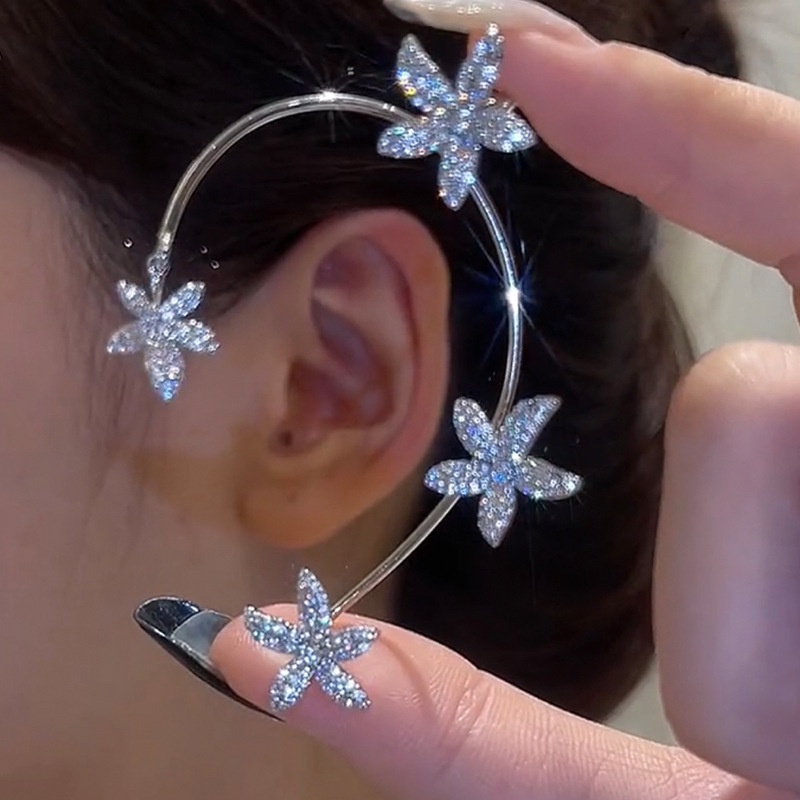 IFYOU Anting Klip Rumbai Desain Kupu-Kupu Bintang Aksen Kristal Gaya Korea Untuk Wanita