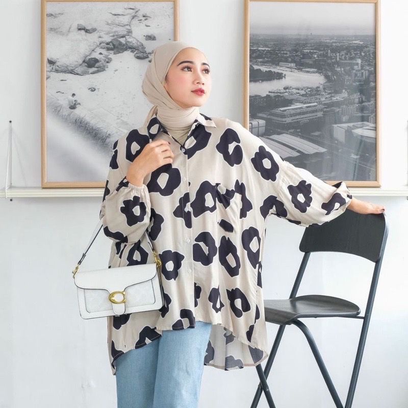 Kemeja Oversize Wanita Kemeja Big Size Rayon Motif