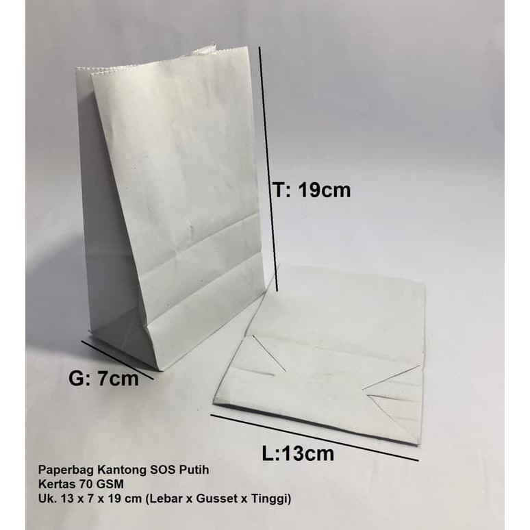 Paperbag Kantong Kertas Putih Polos SOS 13x7x19cm Roti Boy 