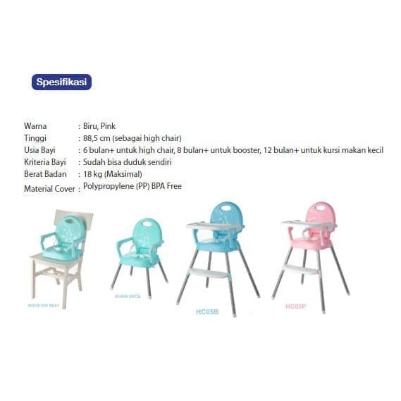 BABYSAFE High Chair 3in1 Booster Seat Kursi Makan Bayi Baby Safe HC05