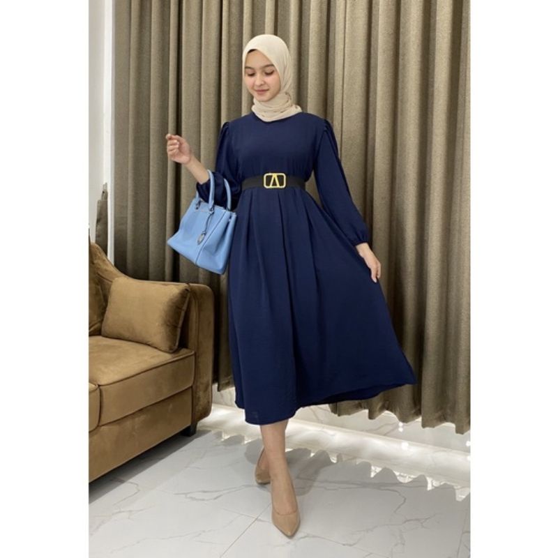 Dewi Dress free belt / Midi Crinkle Airflow tangan balon free belt / midi viral