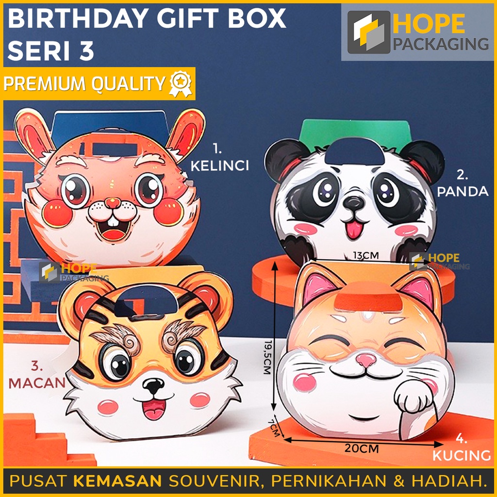 [ 5 PCS ] Bentuk 3d Karakter Animal seri 3 Kotak Kemasan Souvenir / Kotak hadiah  Untuk Souvenir Ulang Tahun / Happy birthday / ultah