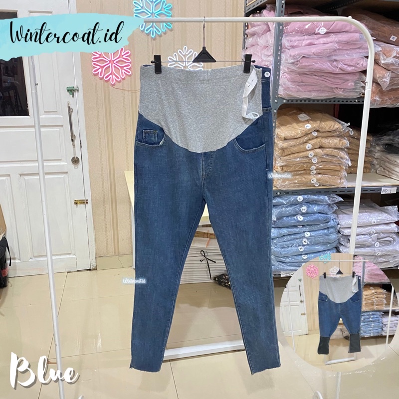 Celana denim winter wanita pregnancy pant musim dingin hangat inner fur thermal import hamil