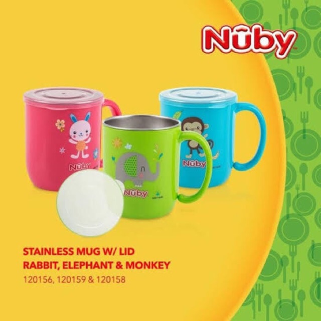 Nuby stainless mug with lid 240ml - gelas minum bayi stainless dengan tutup