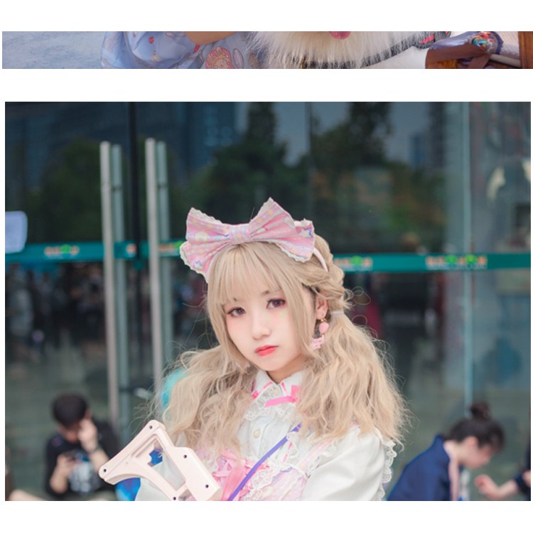 LOL-143 wig rambut palsu daily lolita korea kpop cosplay mermaid wave blonde