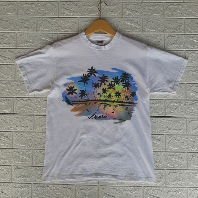kaos t shirt FRUIT OF THE LOOM hawaii hawai second putih white