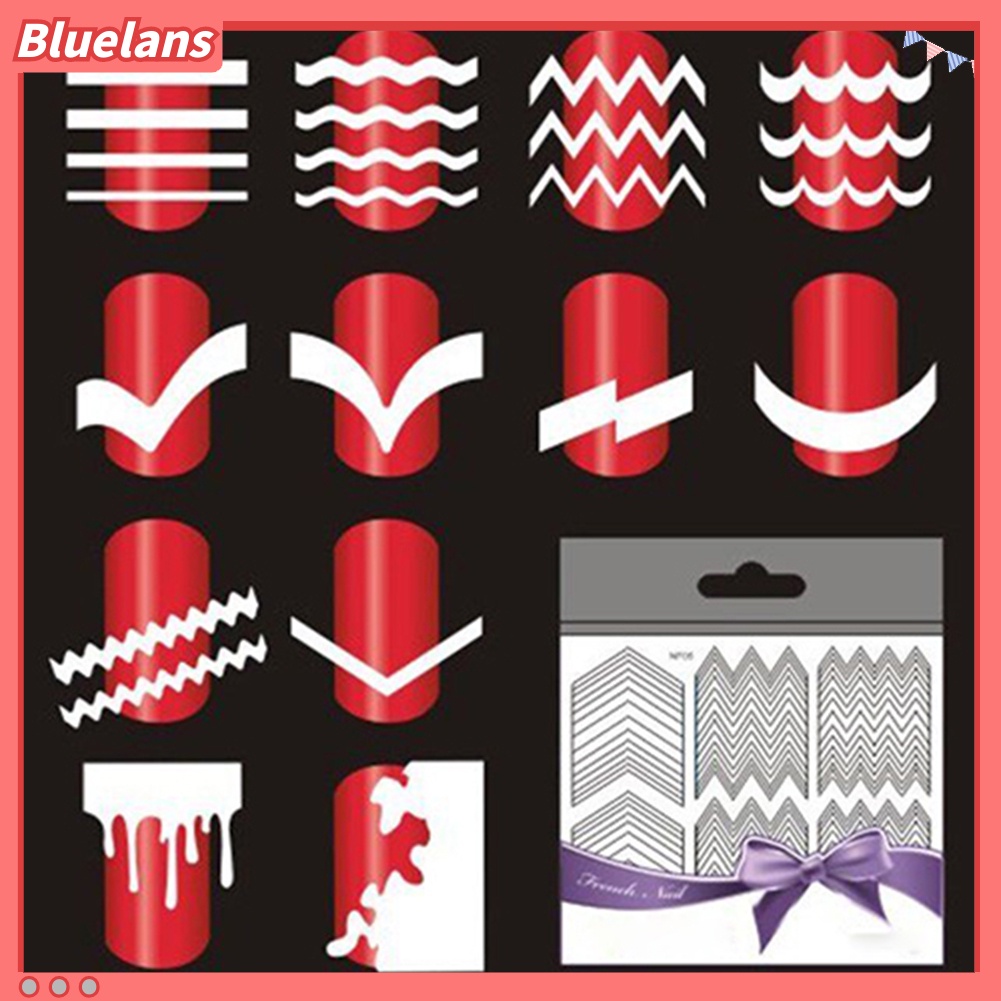 [Bayar Di Tempat][bluelans] 5 Lembar Stiker Cetakan French Nail Art Manicure DIY