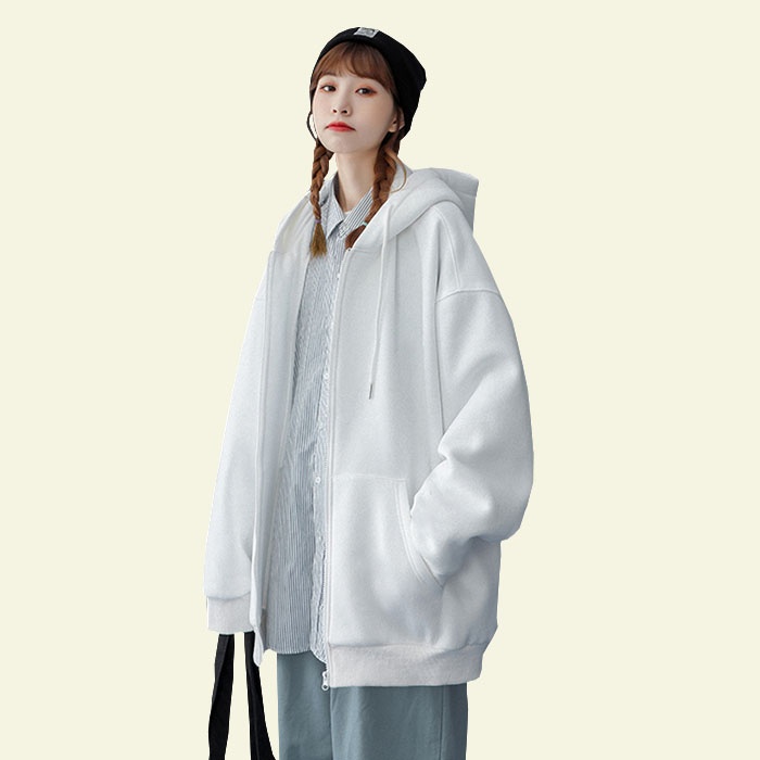 Jaket wanita Korean hoodie sweater White jaket polos big size M L XL XXL XXXL XXXXL XXXXXL