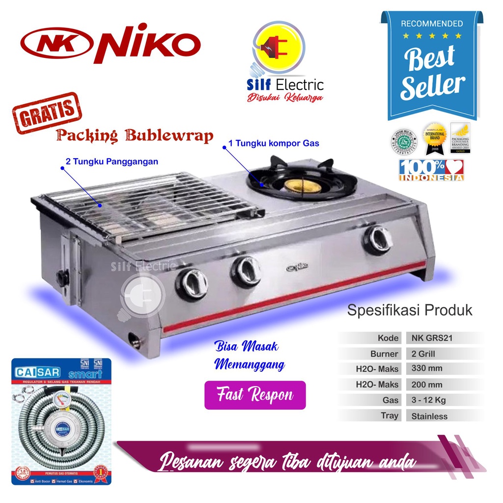 Niko Kompor Gas &amp; Pemanggang 2in1 NK GRS 21 Grill Stove 2 Burner GRS21