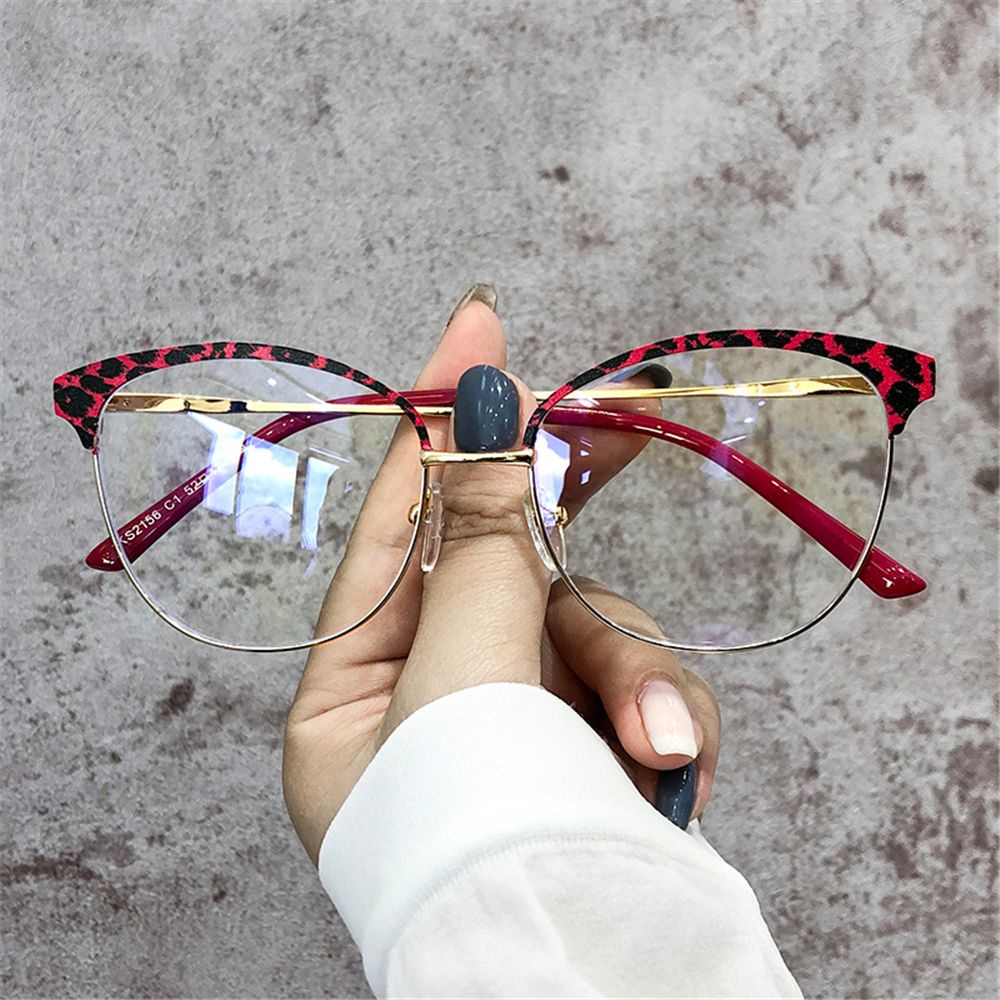 ROW Fashion Anti Blue Light Trendy Computer Goggles Leopard Glasses New Readers Eyeglasses Metal Frame Women/Men Office Glasses