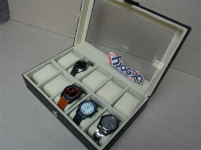 Black Cream Large Size Watch Box Organizer For 10 Sport Watches