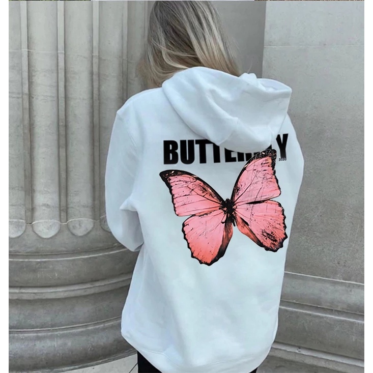 Sweater Hoodie Hodie Hoddie Wanita Gambar Kupu-Kupu Butterfly Sweeter Switer Cewek Cewe Oversize Korean Style Tebal Ori Murah Import Premium Terbaru XXL Jumbo