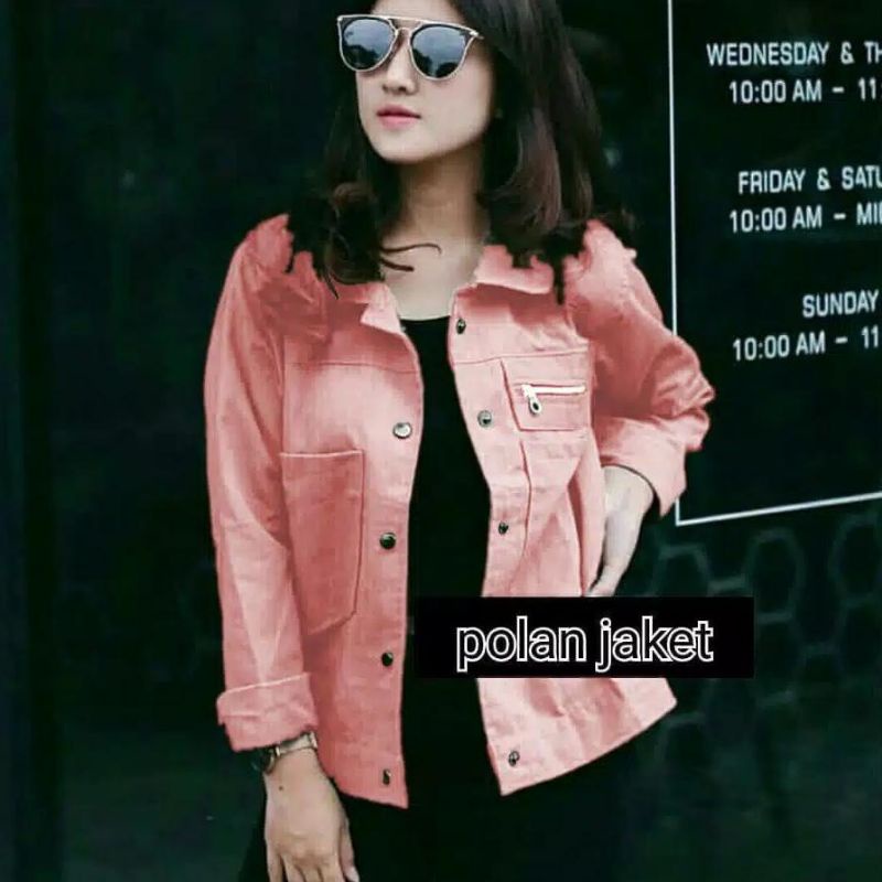 Jaket polan wanita/jaket polan kekinian/jaket canvas wanita/pocket zippy/jaket kerah wanita/ jaket canvas premium /zippy wanita/gudang fashion/murah - polos - bahan baby canvas