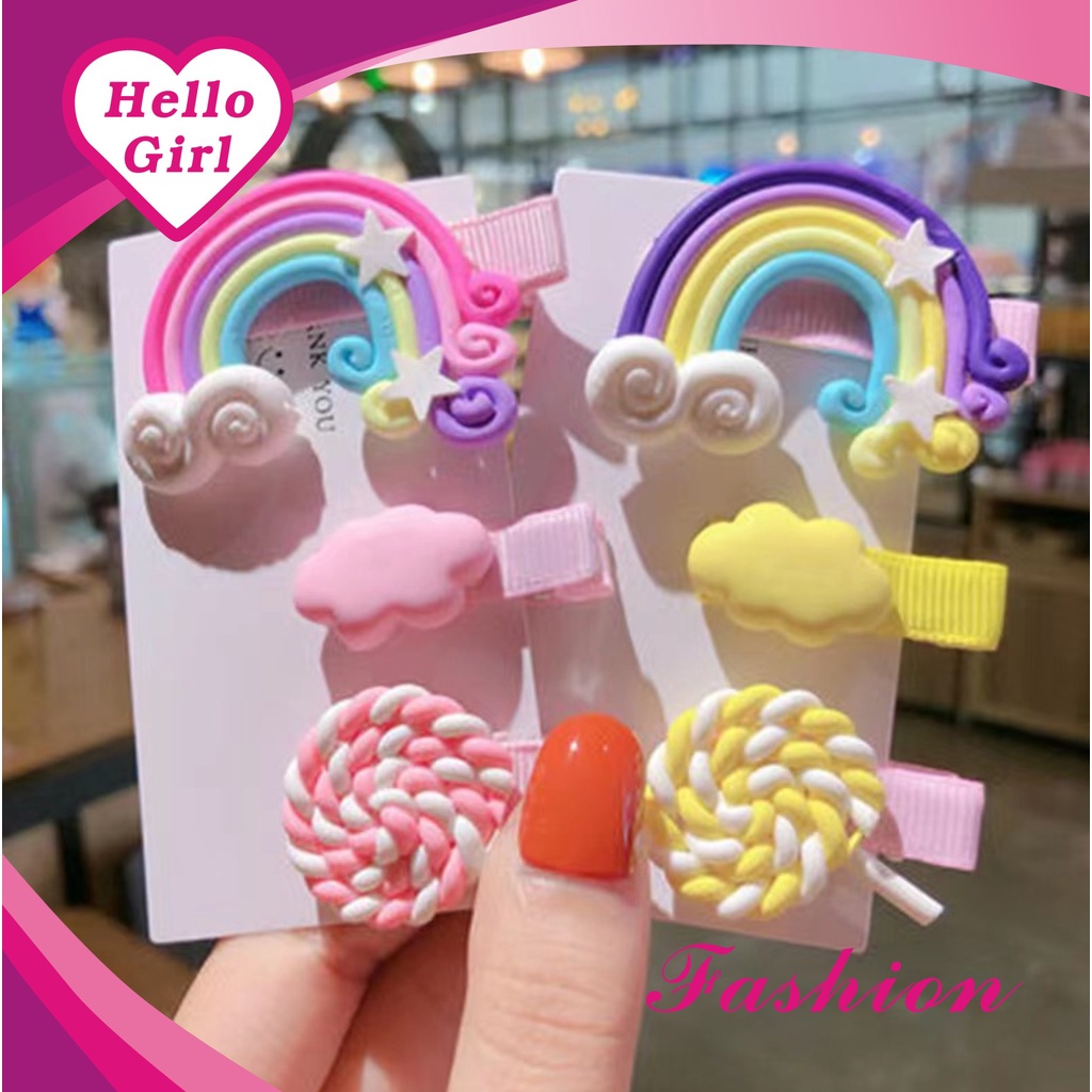 (Hallo Girl)F134  3Pcs Set Jepit Rambut Karakter Klip Jepitan Anak Gaya Korea Fashion Hair Clip