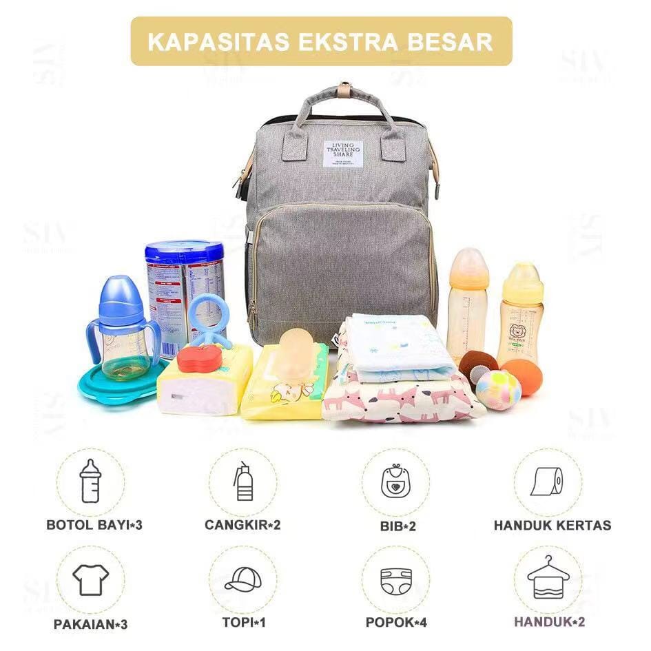 (NCS) Tas Bayi Multifungsi Tempat tidur lipat Baby diapers bag Perawatan Perlengkapan Ransel Backpack Canvas Anti Air