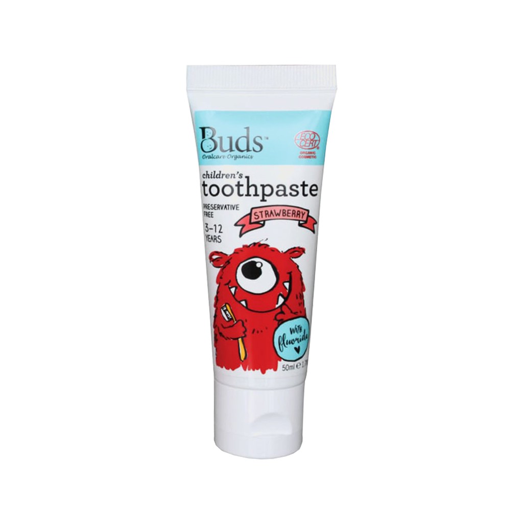 [PROMO] Buds Organics Children's Toothpaste With Fluoride Strawberry Past Gigi Anak 3-12 Tahun 50ml