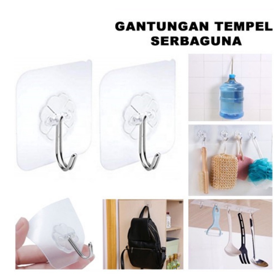 Trend-Gantungan HOOK Tempel Transparan Hanger Besi Cantelan Dinding Kait Dapur Kaca Kamar Mandi Tembok